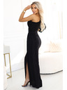 numoco Třpytivé maxi šaty na jedno rameno s asymetrickými rukávy a rozparkem - černé