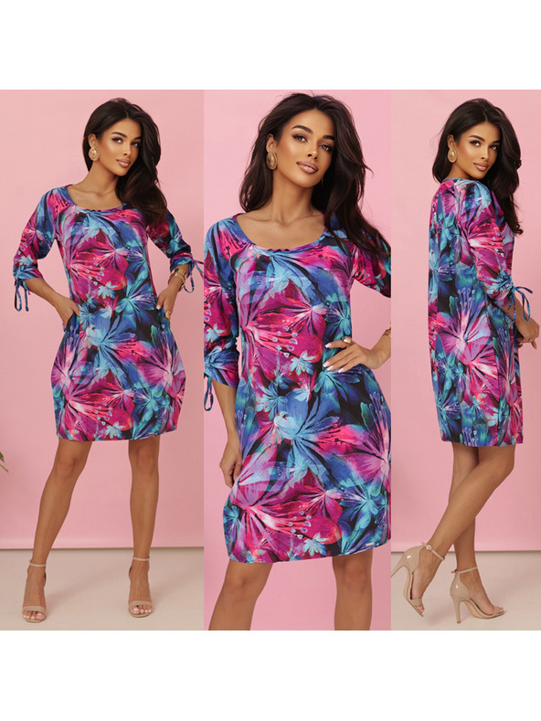 numoco LILA Květované šaty s rukávem na zavazování