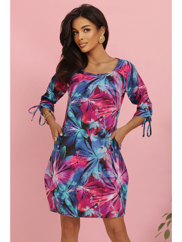 numoco LILA Květované šaty s rukávem na zavazování