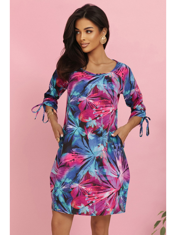 numoco LILA Květované šaty s rukávem na zavazování