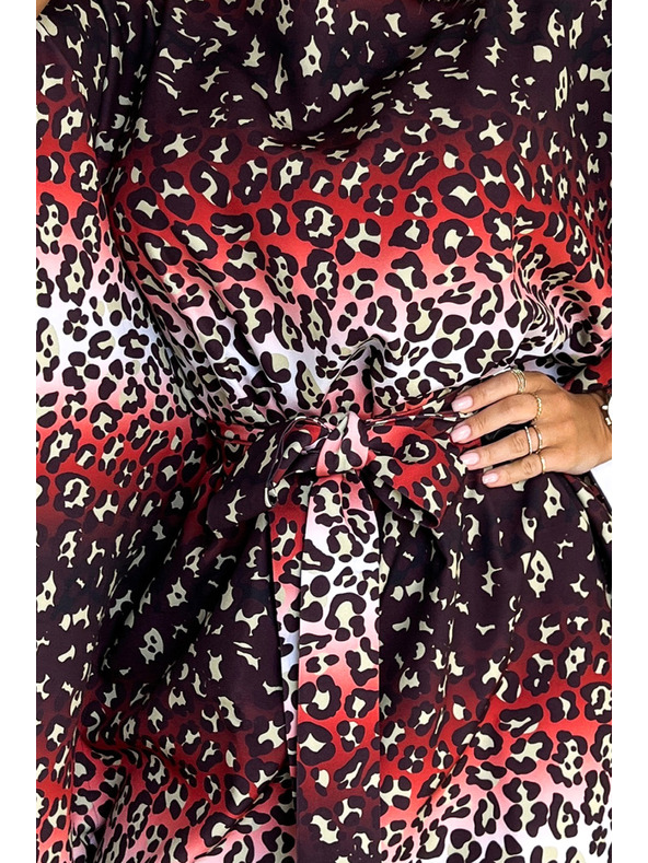 numoco SOFIA Motýlí šaty se zavazováním v pase - jaguár