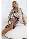 numoco Lichoběžníkové svetrové šaty s krajkou - béžové s černobílým vzorem