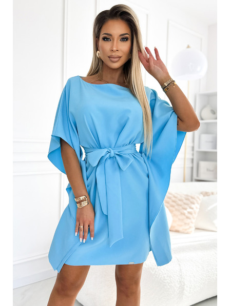 numoco SOFIA Motýlí šaty se zavazováním v pase - barva modrá