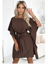 numoco SOFIA Motýlí šaty se zavazováním v pase - čokoládová barva