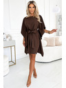 numoco SOFIA Motýlí šaty se zavazováním v pase - čokoládová barva