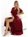 numoco JENNIFER dlouhé šaty s rozparkem na nohavicích, rukávem a výstřihem - vínová barva