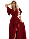 numoco JENNIFER dlouhé šaty s rozparkem na nohavicích, rukávem a výstřihem - vínová barva