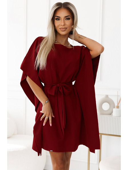 numoco SOFIA Motýlí šaty se zavazováním v pase - Vínová barva