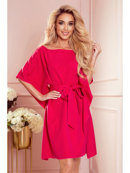 numoco SOFIA Motýlí šaty se zavazováním v pase - malinová barva