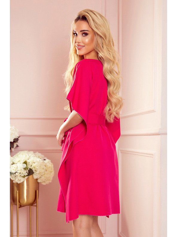 numoco SOFIA Motýlí šaty se zavazováním v pase - malinová barva