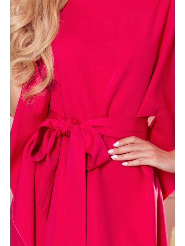 numoco SOFIA Motýlí šaty se zavazováním v pase - malinová barva