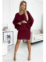 numoco Netopýří šaty s výstřihem - vínová barva se třpytkami