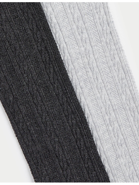 Marks & Spencer Sada 2 ks punčochových kalhot s copánkovým vzorem a vysokým podílem bavlny (2–14 let) Marks & Spencer šedá