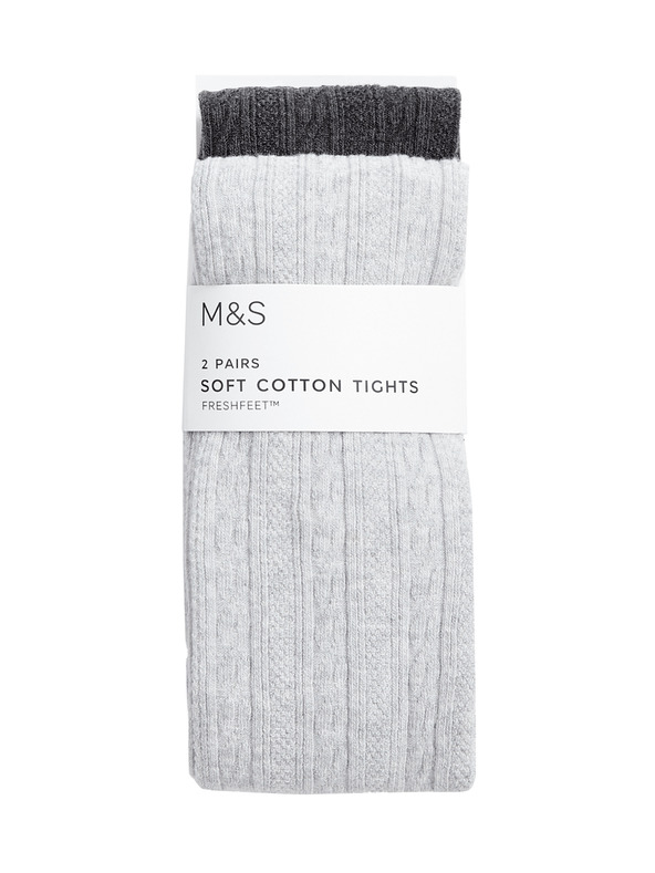 Marks & Spencer Sada 2 ks punčochových kalhot s copánkovým vzorem a vysokým podílem bavlny (2–14 let) Marks & Spencer šedá