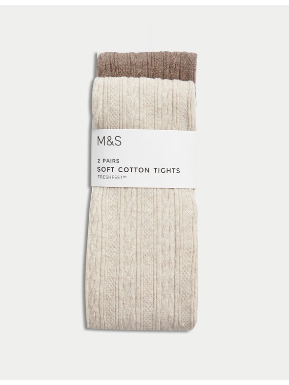 Marks & Spencer Sada 2 ks pletených punčochových kalhot s copánkovým vzorem a vysokým podílem bavlny (2–14 let) Marks & Spencer smetanová