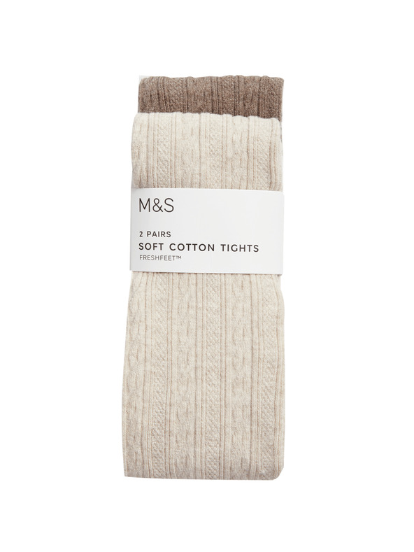 Marks & Spencer Sada 2 ks pletených punčochových kalhot s copánkovým vzorem a vysokým podílem bavlny (2–14 let) Marks & Spencer smetanová