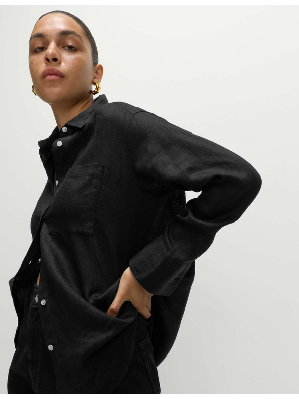 Marks & Spencer Plážová košile z čisté bavlny s límečkem Marks & Spencer černá