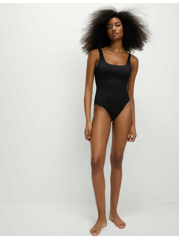 Marks & Spencer Texturované plavky s oválným výstřihem Marks & Spencer černá