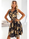 numoco Černé midi šaty s elegantním vrškem a rozšířeným spodním dílem - zlaté listy