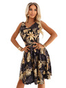 numoco Černé midi šaty s elegantním vrškem a rozšířeným spodním dílem - zlaté listy