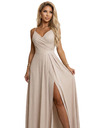 numoco CHIARA Maxi šaty s ramínky, zavinovacím výstřihem a rozparkem na nohavici - šampaňsky béžové s třpytkami