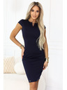 numoco Smyslné pouzdrové šaty s krátkými rukávy a ozdobným výstřihem - tmavě modré