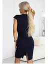 numoco Smyslné pouzdrové šaty s krátkými rukávy a ozdobným výstřihem - tmavě modré