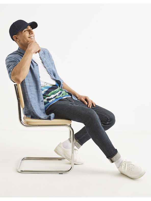 Celio Modrá pánská žíhaná košile Celio Tallinn