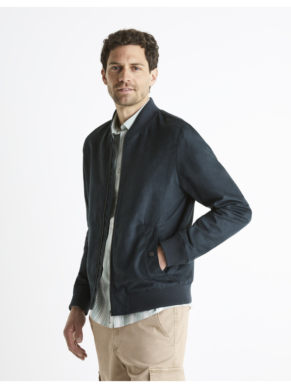 Celio Tmavě modrý pánský bomber v semišové úpravě Celio Budain