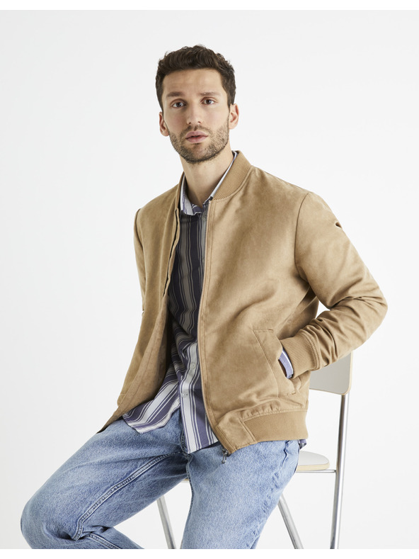Celio Světle hnědý pánský bomber v semišové úpravě Celio Budain