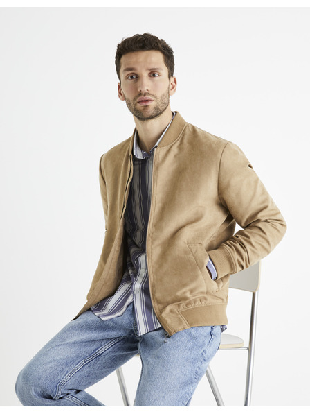 Celio Světle hnědý pánský bomber v semišové úpravě Celio Budain