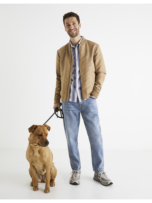 Celio Světle hnědý pánský bomber v semišové úpravě Celio Budain