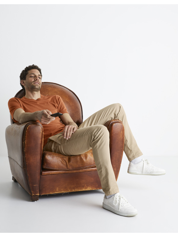 Celio Hnědé pánské basic tričko Celio Be1stee