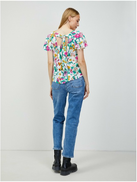 Orsay Zeleno-bílá květovaná halenka se zavazováním na zádech ORSAY