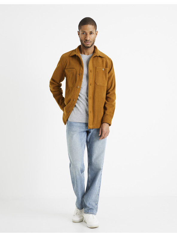 Celio Hnědá pánská svrchní košile Celio Dafleece