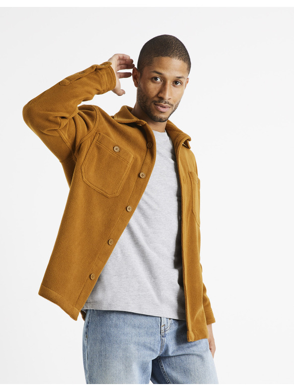 Celio Hnědá pánská svrchní košile Celio Dafleece