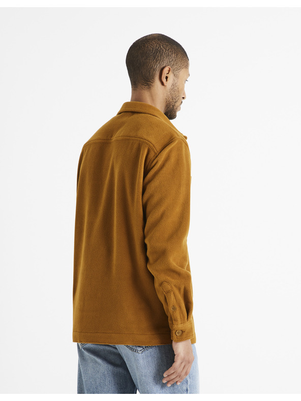 Celio Hnědá pánská svrchní košile Celio Dafleece