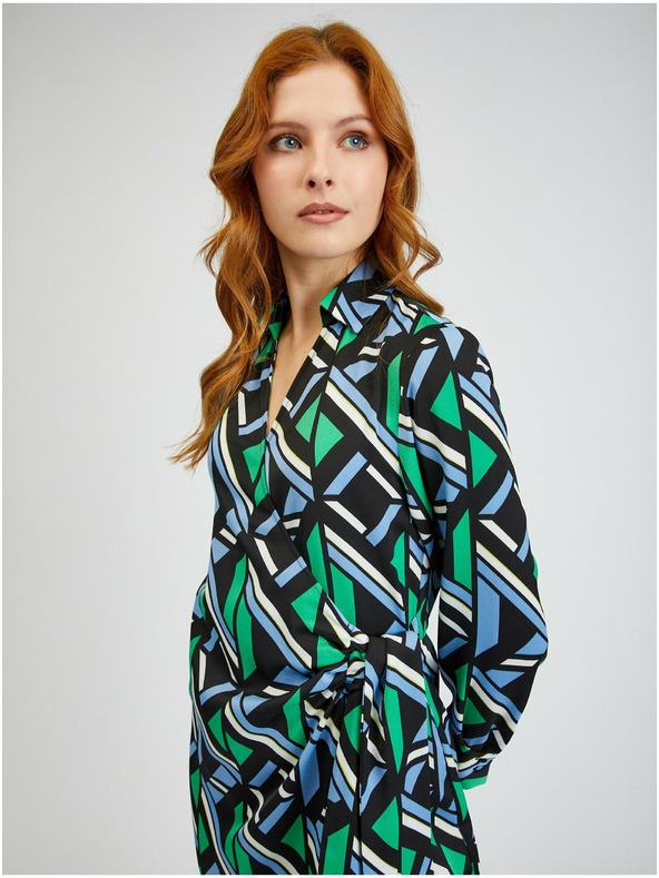 Orsay Zeleno-černé dámské vzorované zavinovací šaty ORSAY