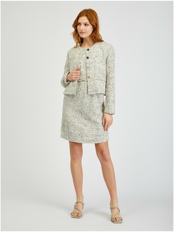 Orsay Krémové dámské vzorované šaty s páskem ORSAY