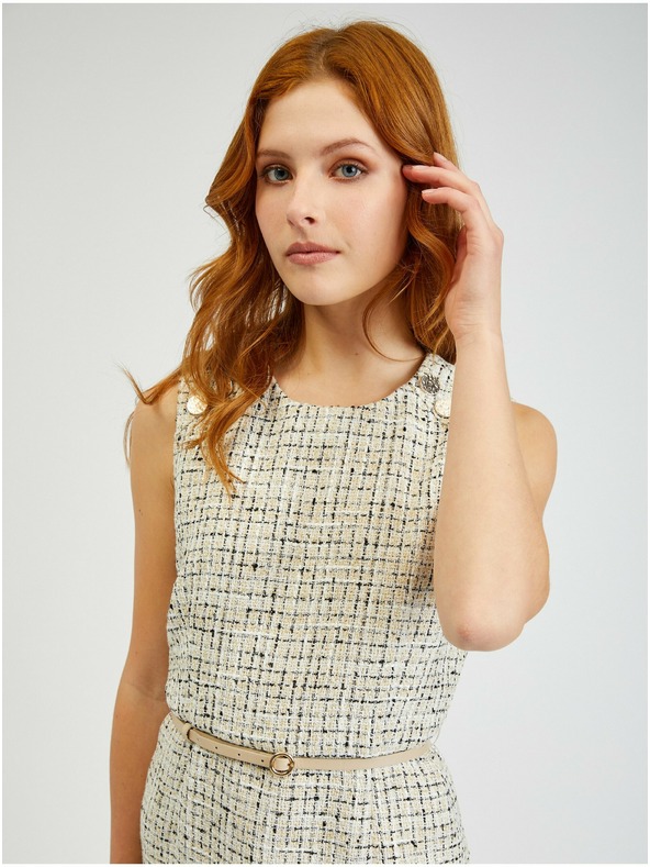 Orsay Krémové dámské vzorované šaty s páskem ORSAY