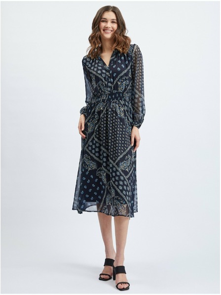 Orsay Tmavě modré dámské vzorované midišaty ORSAY