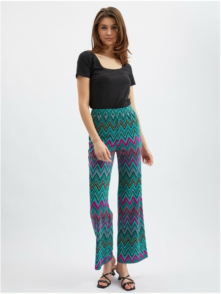 Orsay Růžovo-zelené dámské vzorované kalhoty ORSAY