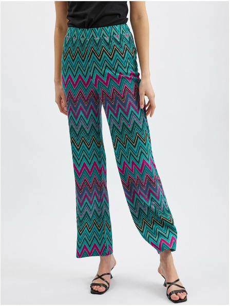 Orsay Růžovo-zelené dámské vzorované kalhoty ORSAY