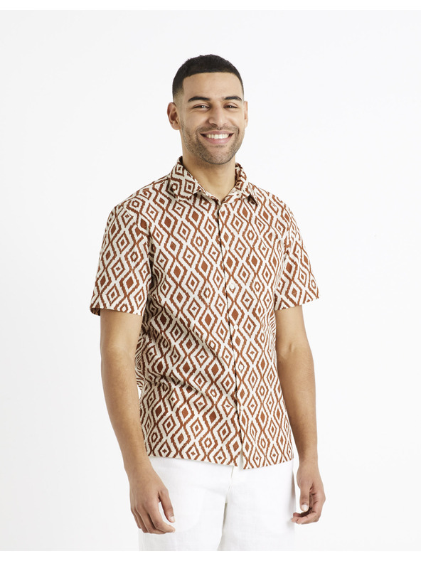 Celio Hnědo-krémová pánská vzorované košile Celio Daprinta