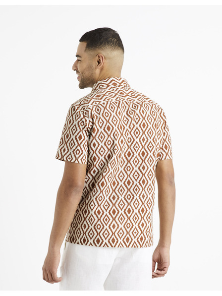 Celio Hnědo-krémová pánská vzorované košile Celio Daprinta