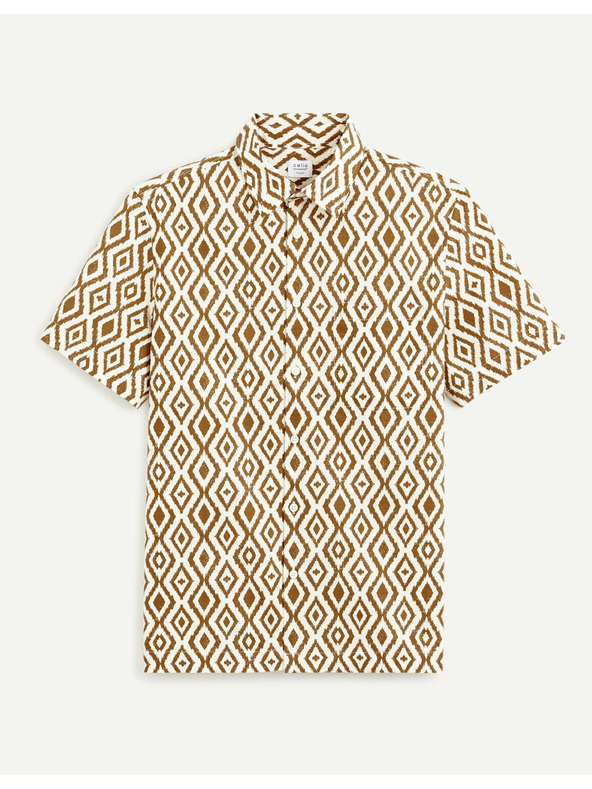 Celio Hnědo-krémová pánská vzorované košile Celio Daprinta