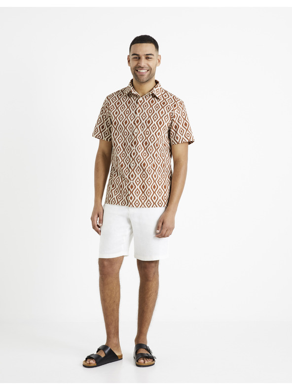 Celio Hnědo-krémová pánská vzorované košile Celio Daprinta