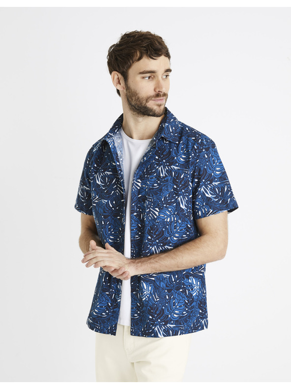Celio Tmavě modrá pánská vzorovaná košile Celio Daprinti