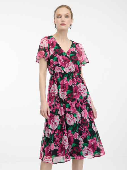 Orsay Černo-růžové dámské květované šaty ORSAY