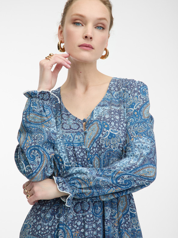 Orsay Modré dámské vzorované  midišaty ORSAY